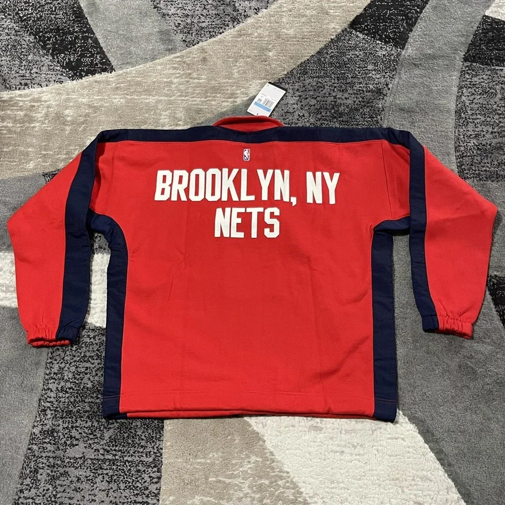 Nike Brooklyn‎ Nets Jacket Men Medium Red NBA Sweatshirt Embroidered 1/4 Zip NEW